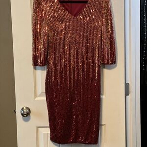 SHEIN Glittering Red Long Sleeve Dress